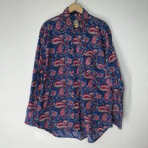 b-d baggies mens shirt. Button Down Paisley Blue And Red Size Large 100% Cotton